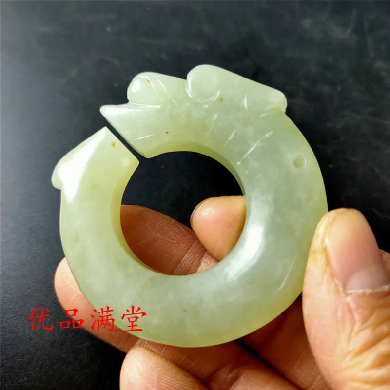 

Jewelry Stone Vintage Xiu Jade Crafts Neck Ornament Waist Hanging Original Color Jade Pig DragonCVintage Jade Pendant Necklace