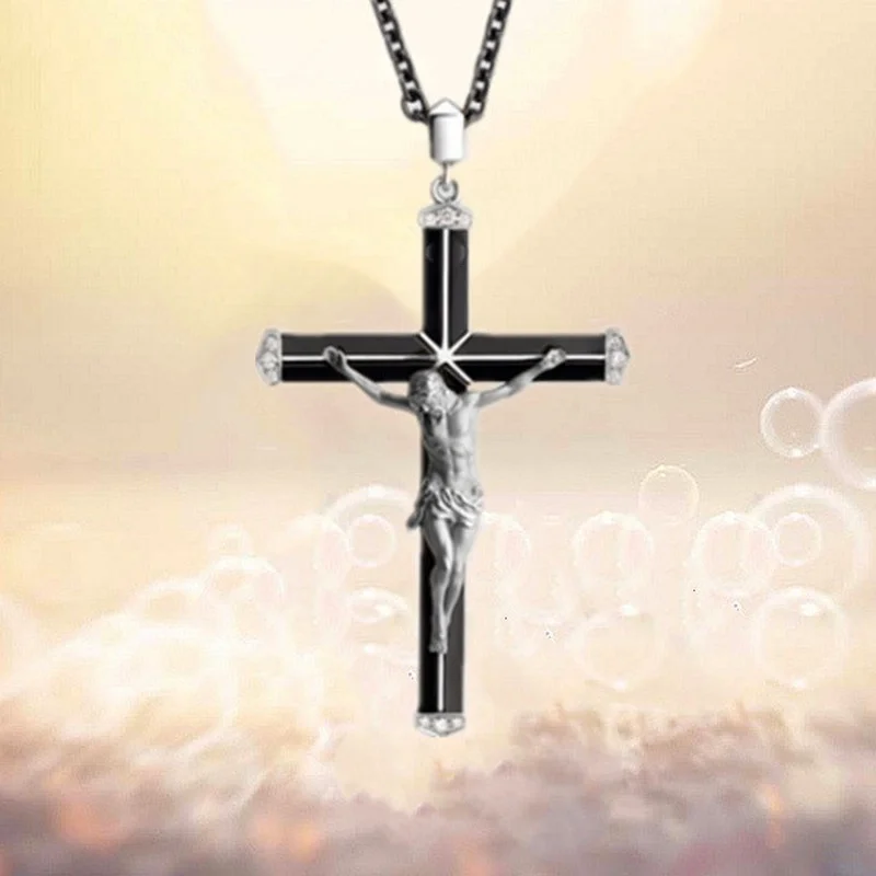 Fashion Two Color Jesus Cross Necklace Religious Belief Jesus Pendant Hip Hop Necklaces for Men Cross Jewelry Anniversary Gift