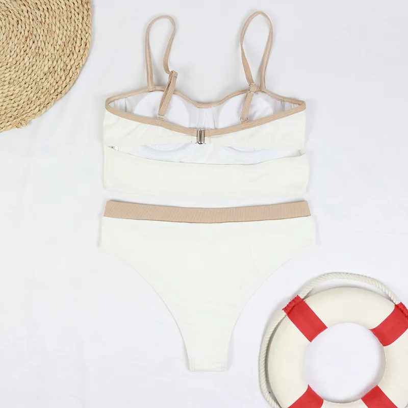 4 Colors Sexy Bikini Push Up Swimwear Swimsuit Women Pit Striped Patchwork High Waist Hollow Back Beach Bikinis Set Bathing Suit