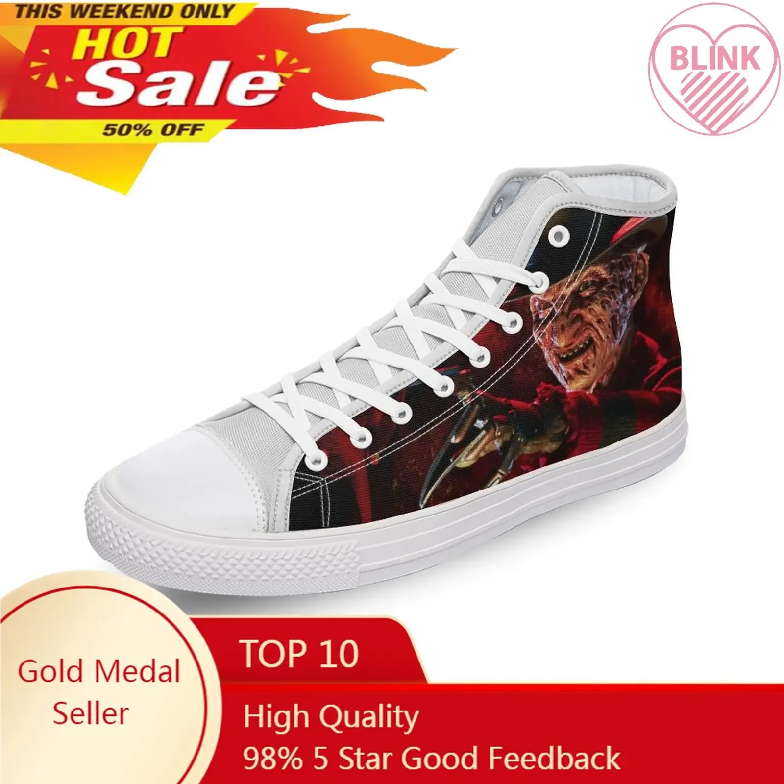 Freddy Krueger High Top Canvas Shoes Diy Luxury Men Women Casual Shoes Fashion Flat Horror Halloween 3D Print Sports Sneakers