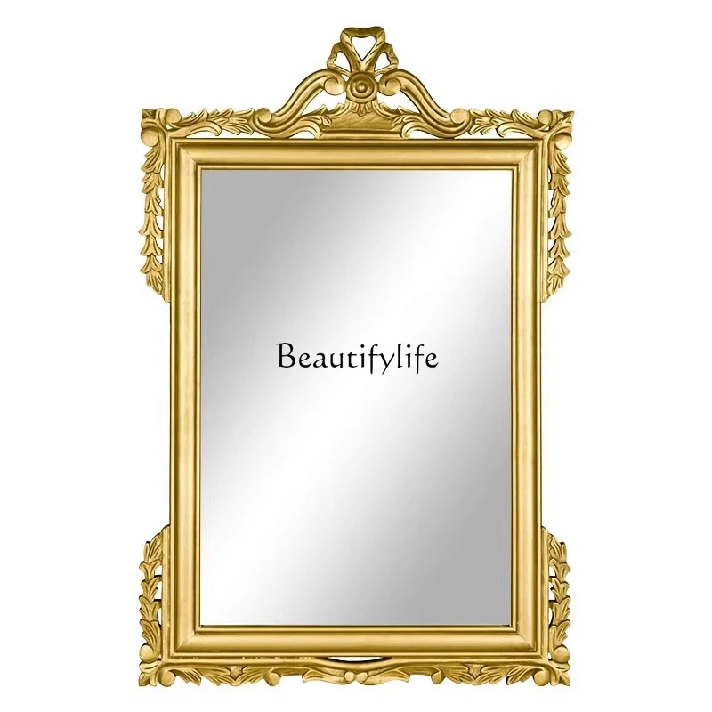 

European retro bathroom mirror bathroom wall hanging French bedroom entrance carved vanity mirror