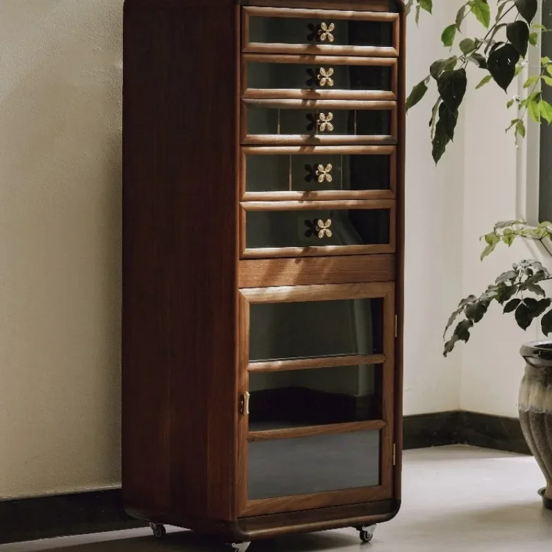 

North American black walnut solid wood floor-to-ceiling dental cabinet tea ware Wenwan jewelry storage cabinet drawer
