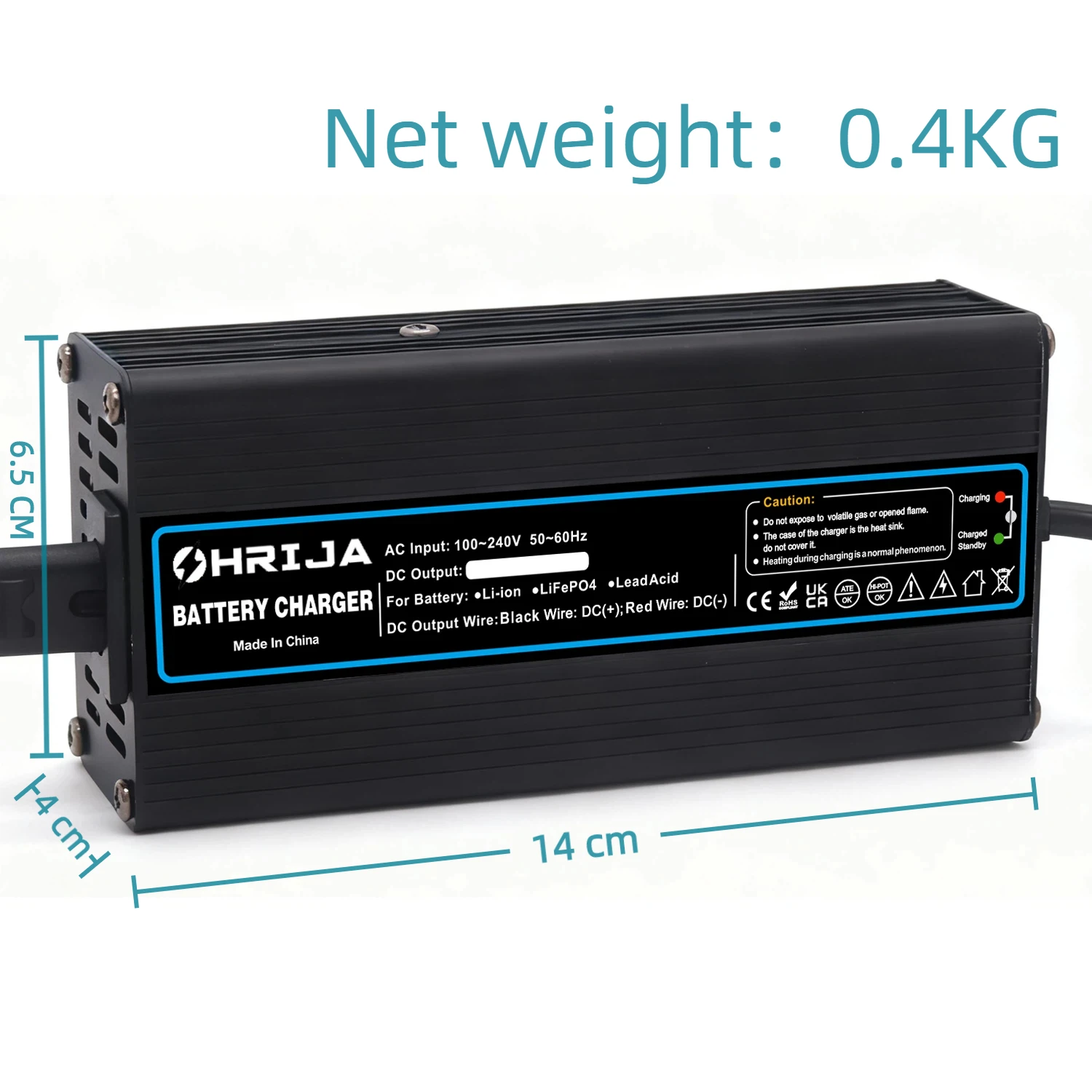 الشاحن الذكي OHRIJA 54.6V 2A مناسب لبطاريات ليثيوم 13S 48V مع غلاف من سبائك الألومنيوم، بدون مروحة، صامت، DC5.5*2.1