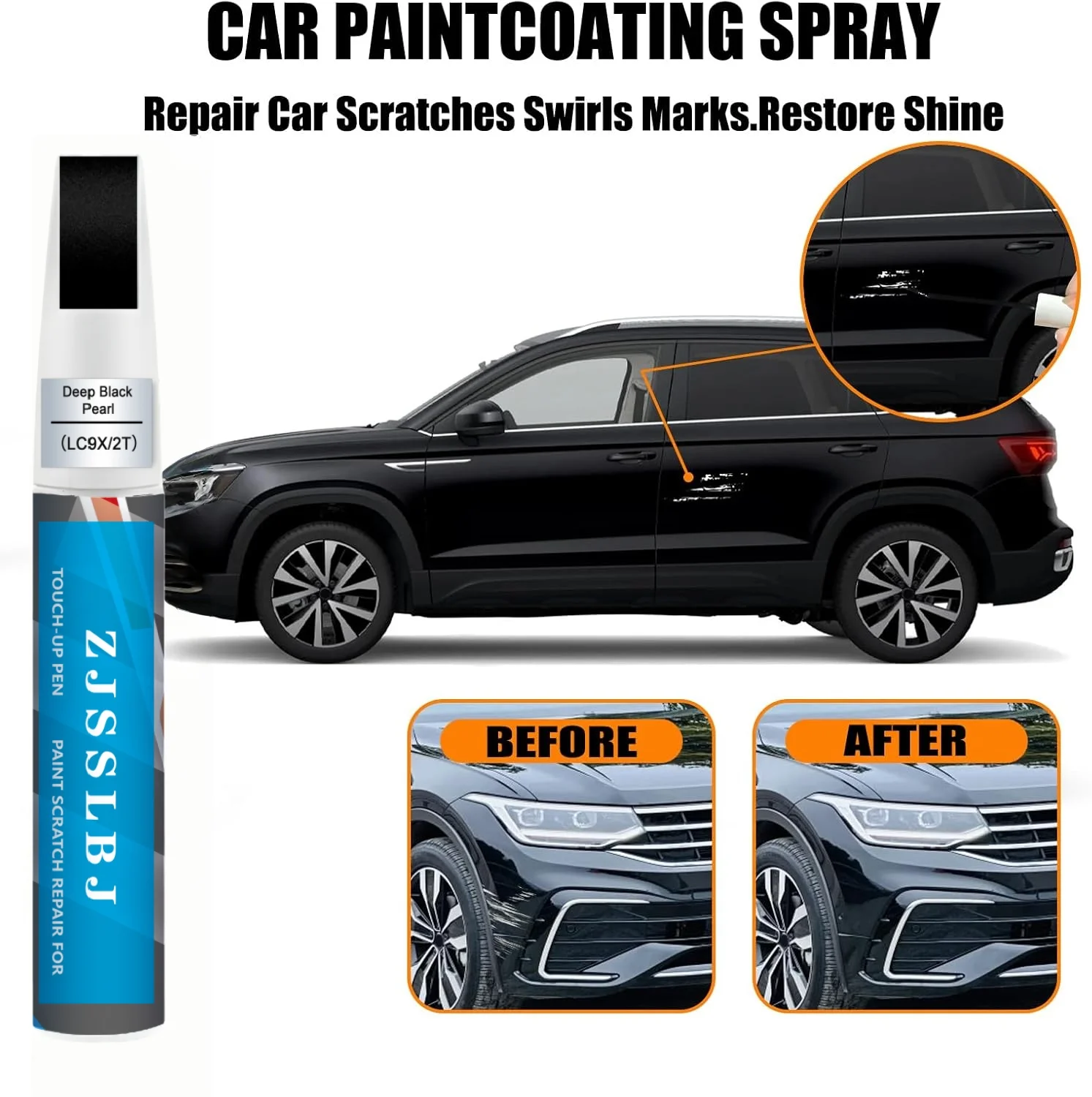 Car Touch Up Paint(Deep Black Pearl(LC9X/2T)) for Volkswagen, Car Paint Scratch Repair Kit, Quick & Easy Solution to Repair,