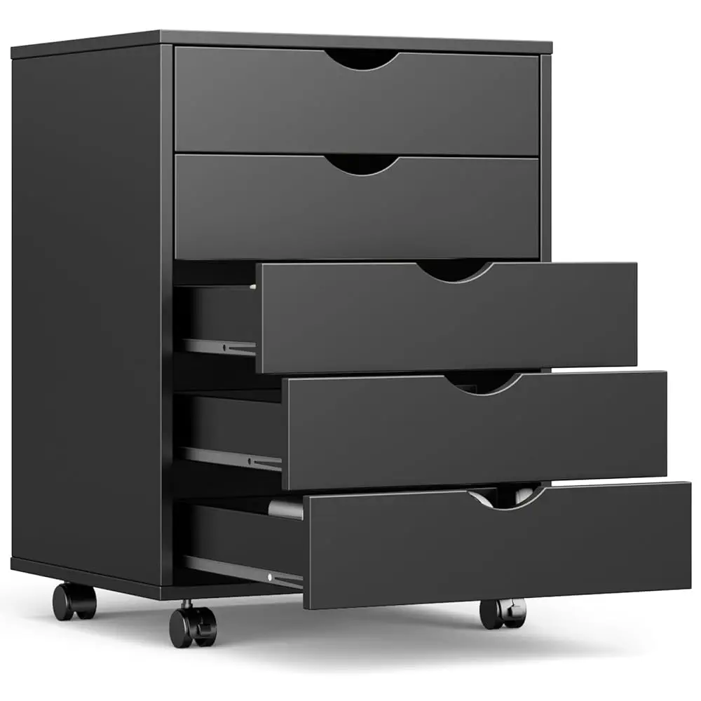 

5 Drawer Mobile File Cabinet Under Desk Storage Organization With Wheels Vertical Filing Chest Rolling Wood Small Desk Printer
