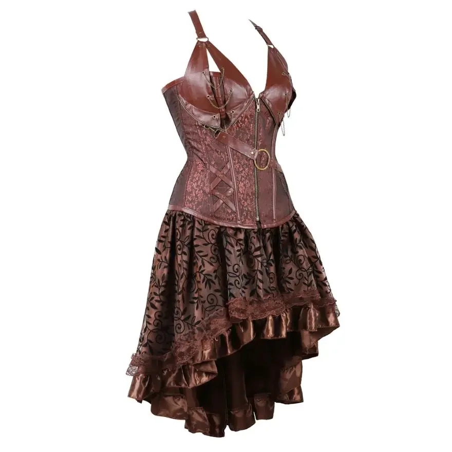 Conjunto de falda de corsé Steampunk para mujer, vestido Sexy gótico con correa de cuero, traje de fiesta Rave, disfraz de pirata de Halloween, talla grande