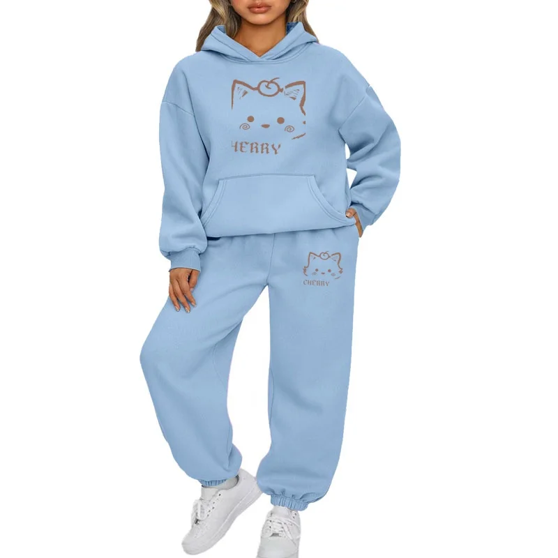 2025 autumn and winter new men's and women's couple two-piece drawstring sportswear hooded comfortable casual pullover