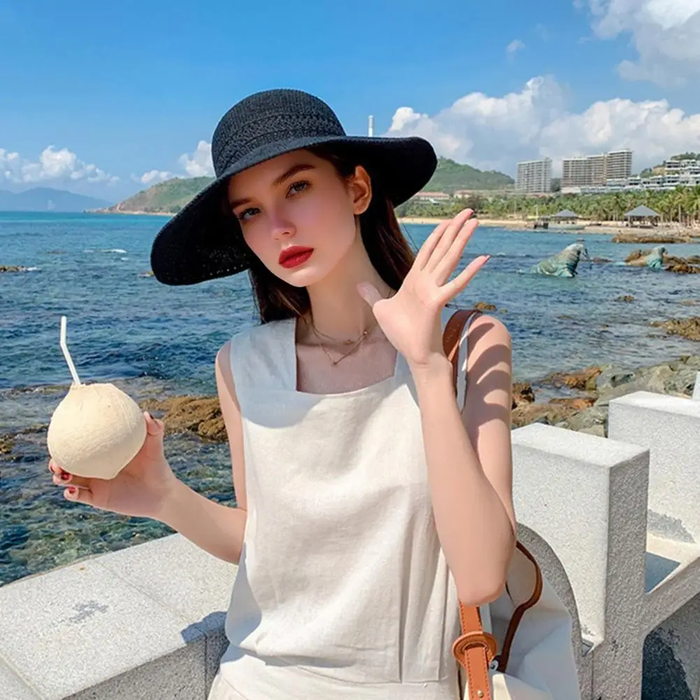 

Шляпа от солнца с классическим дизайном козырька Стильные женские шляпы от солнца с декором в виде банта Регулируемые широкие поля для защиты от ультрафиолета на открытом воздухе