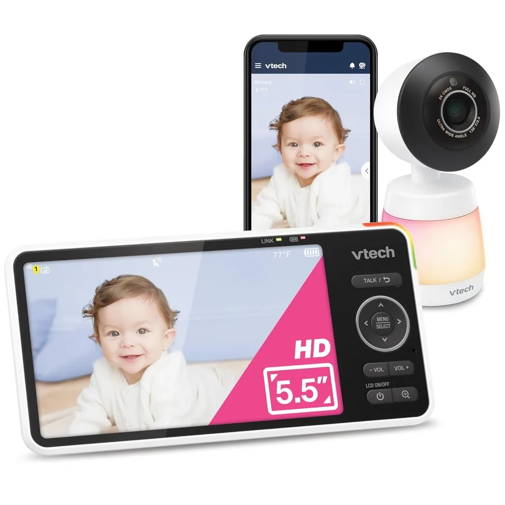 

Умная радионяня Wi-Fi, сенсорная камера 2K CMOS, 5,5-дюймовый HD IPS-экран, четкое инфракрасное ночное видение, панорамирование, наклона, 24-кратный зум, 2-стороннее