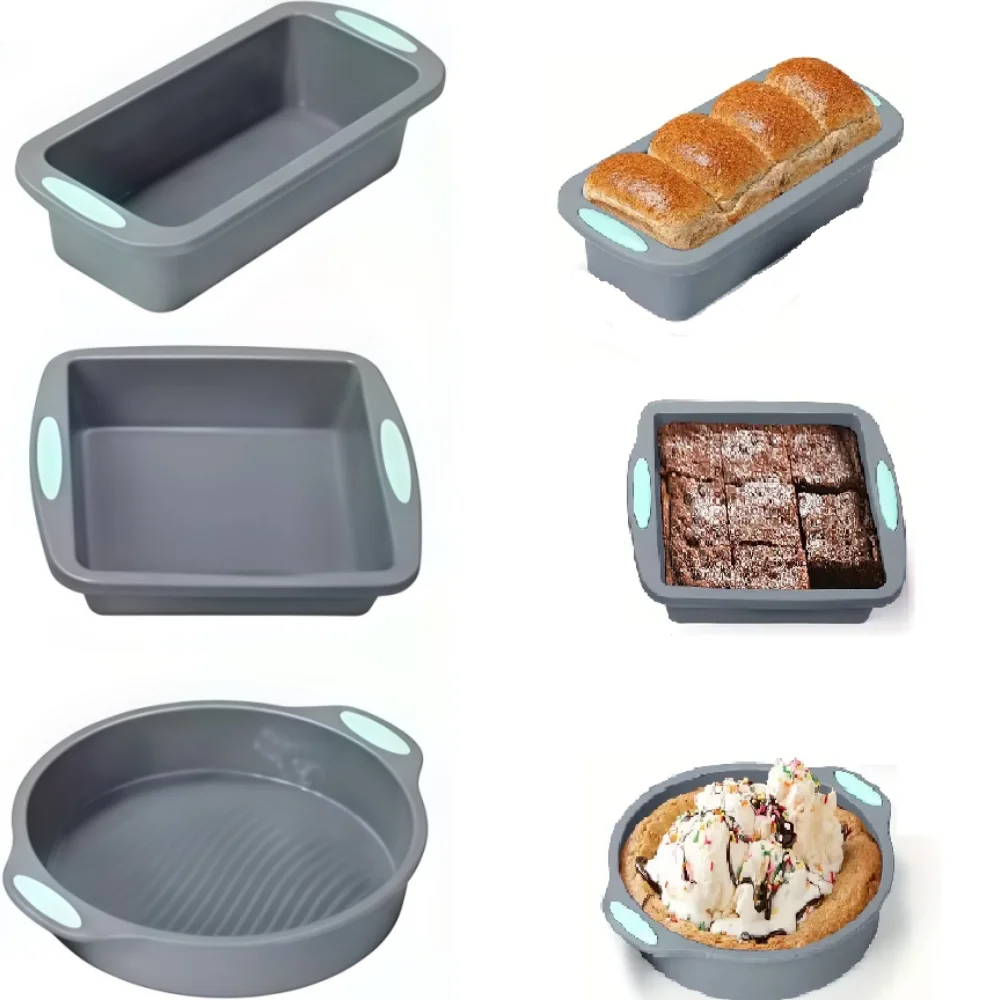Forma Redonda de Silicone para Bolo, Conjunto de Formas de Silicone Antiaderentes, Molde de Bolo de Grau Alimentício, Estrutura Reforçada em Metal, Mais Resistente