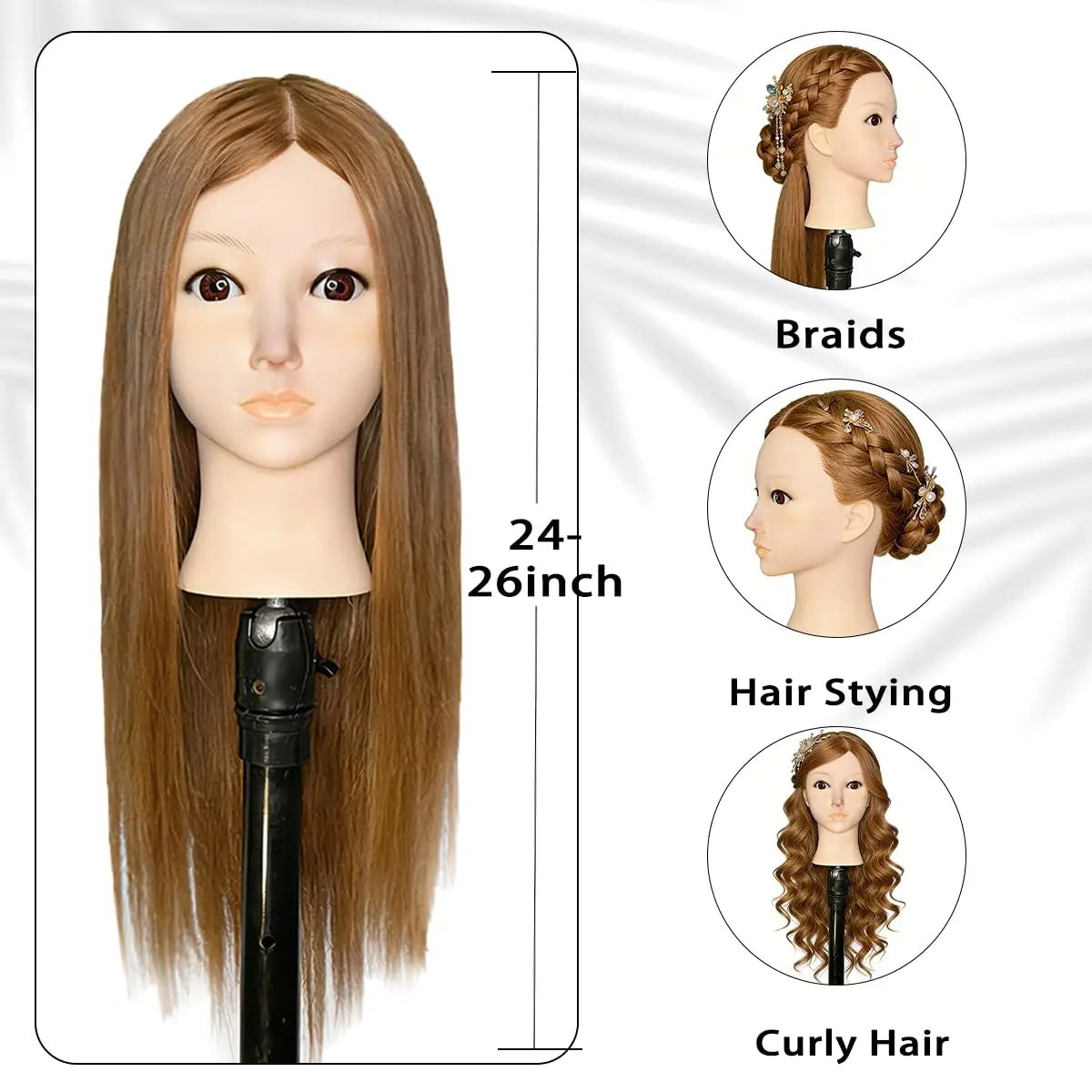 Mannequin Head Human Hair For Braiding，Straight 22Inch Doll Head for Cosmetology & Hairdresser with Stand