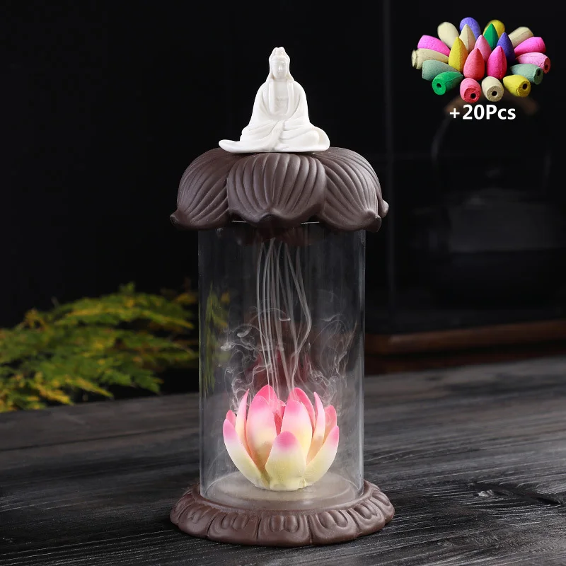 

Windproof Buddha Lotus Waterfall Backflow Incense Burner Sun Wukong Monkey King Home office Tea House Decorate Incense Censer