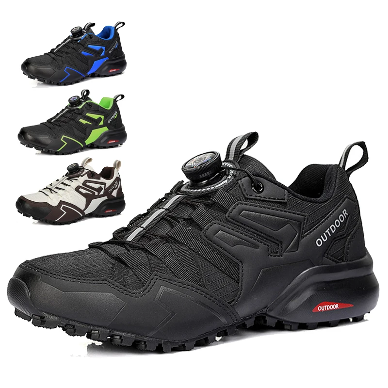 Men‘s Cycling Sneakers MTB Shoes Motorcycle Shoes Leather Waterproof Bicycle Shoes Outdoor Hiking Sneakers Lace-up Bike Trainers