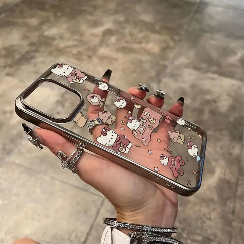 حافظة هاتف جديدة لهاتف آيفون 16 15 14 12 11 13 برو ماكس كارتون شاشة كاملة مرحبا كيتي التخييم مكافحة سقوط شل آيفون 15