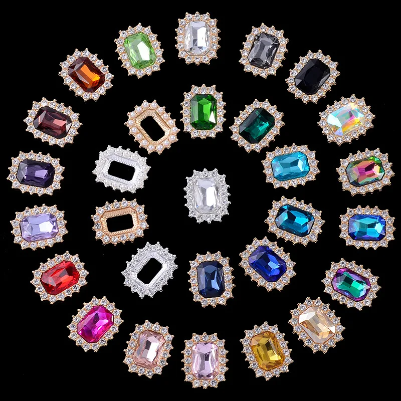 

100 piece set DIY handmade rectangular glass crystal flower plate jewelry hair crown accessories spot wholesale