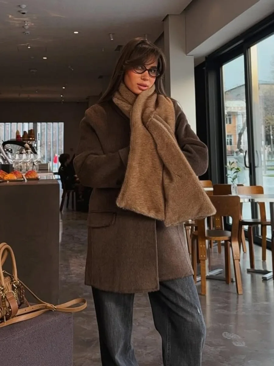 DFDG Women 2026 Luxury Faux Fur Long Scarf Soft Plush Warm Shawl Wrap Winter Thermal Large Size Fashion Daily Outfit Accessory
