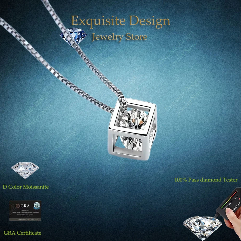 

Exquisite Design Moissanite 0.5/1Ct Square Pendant for Women, PT950 Platinum Necklace Wedding Fine Jewelry Popular Girl Gift