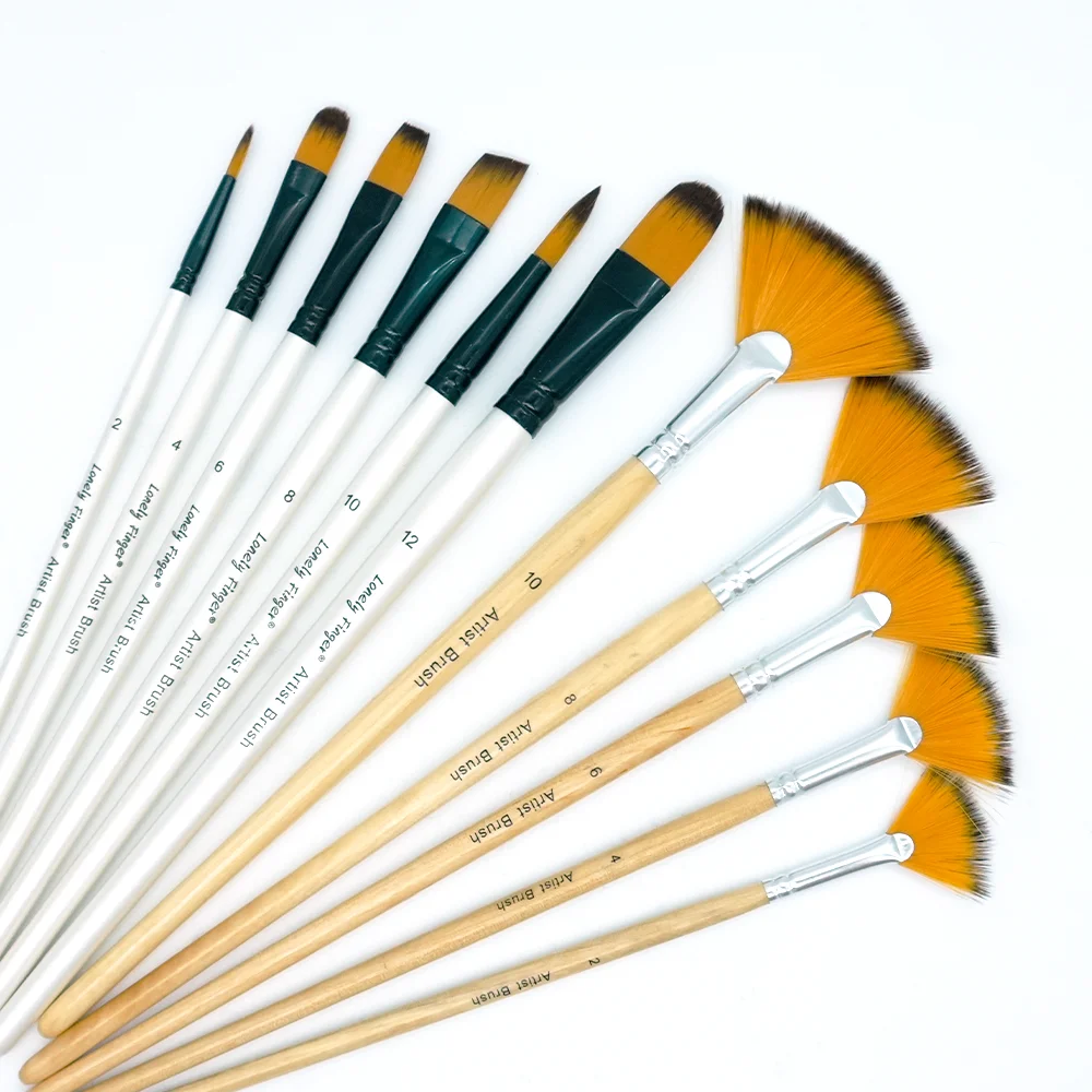 Mixed & Fan Paint Brushes Pack of 11, Assorted Shapes Art Brushes for Canvas Rock DIY Crafts