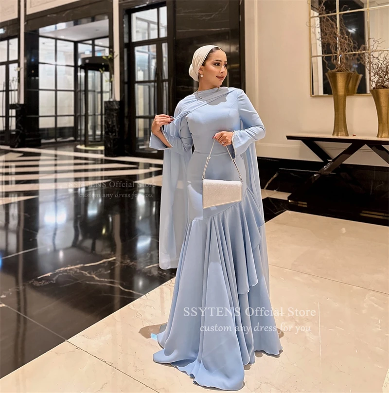 SSYTENS Sky Blue Prom Kleider Angepasst Meerjungfrau Party Kleid Frauen Elegante Lange Ärmel Dubai Formale Zeremonie Abendkleider