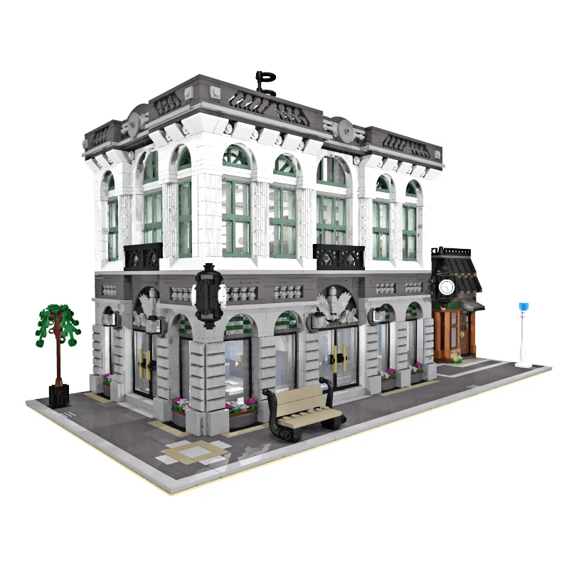 Exibido novo banco MOC-10811 com cafeteria compatível 10251 bloco de construção modular montagem de tijolo brinquedos diy presente de aniversário