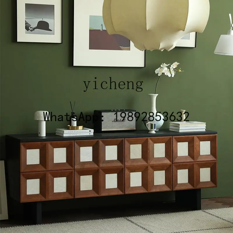 retro solid wood TV cabinet contrasting color living room home medium and ancient style TV side cabinet