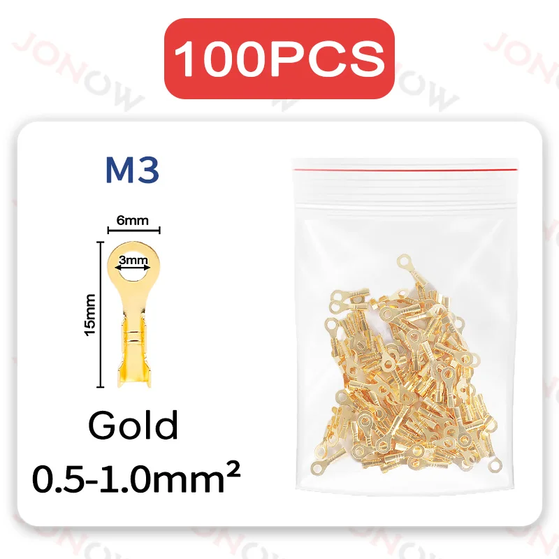 Produktbild von 100 Stück Ringkabelschuhe M4 (4,2 Mm) Aus Messing – Kaltgepresste Crimpenden Für Kabel