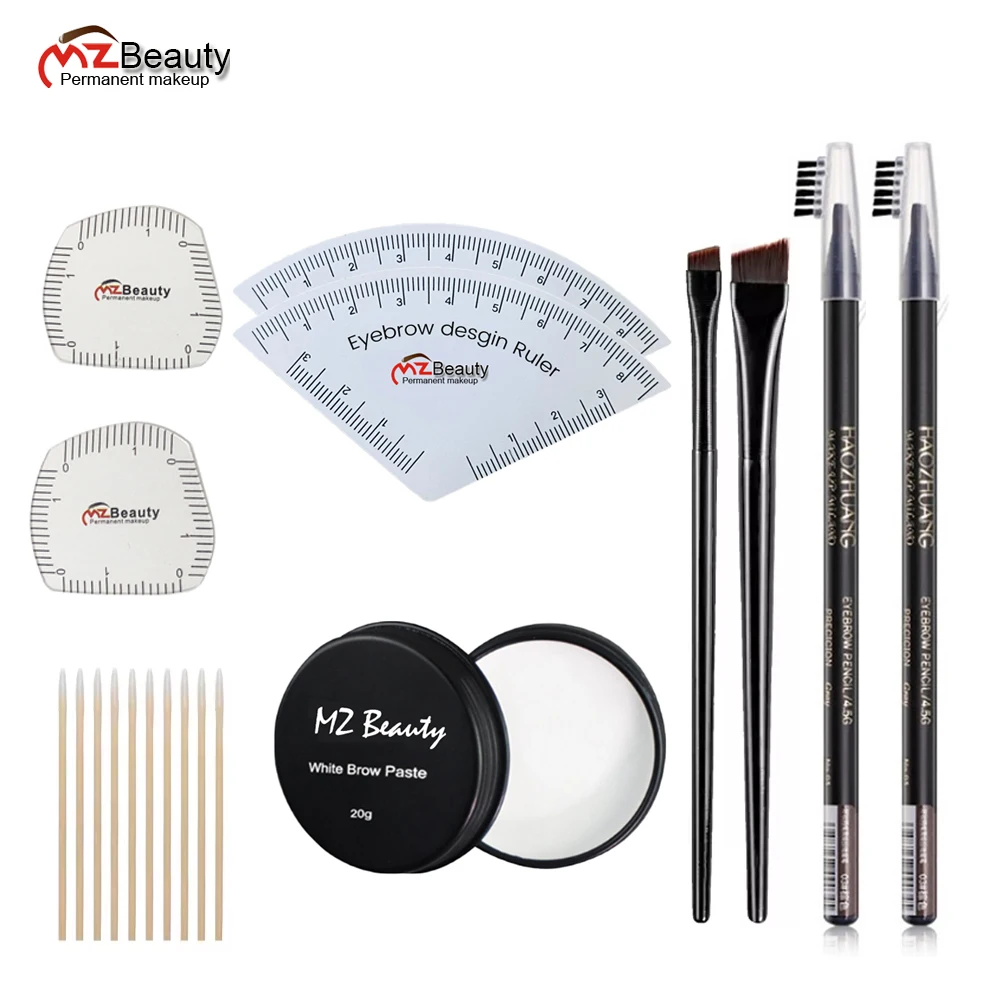 Professional Eyebrow Mapping Kit for Tattoo PMU Artist with Fan Ruler Pencils Razor Paste Brow Design Tool Set Microblading PMU