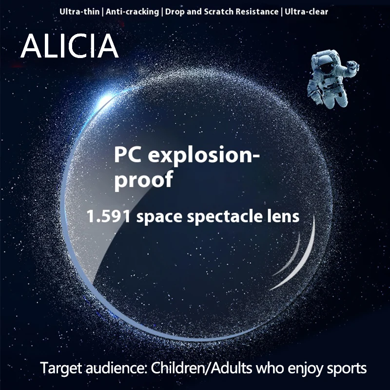 ALICIA 1.591 Ｕltra Tough PC Lens Space Lens Sports Explosion-Proof High-Definition Anti Blue Light Myopia Prescription lens Man