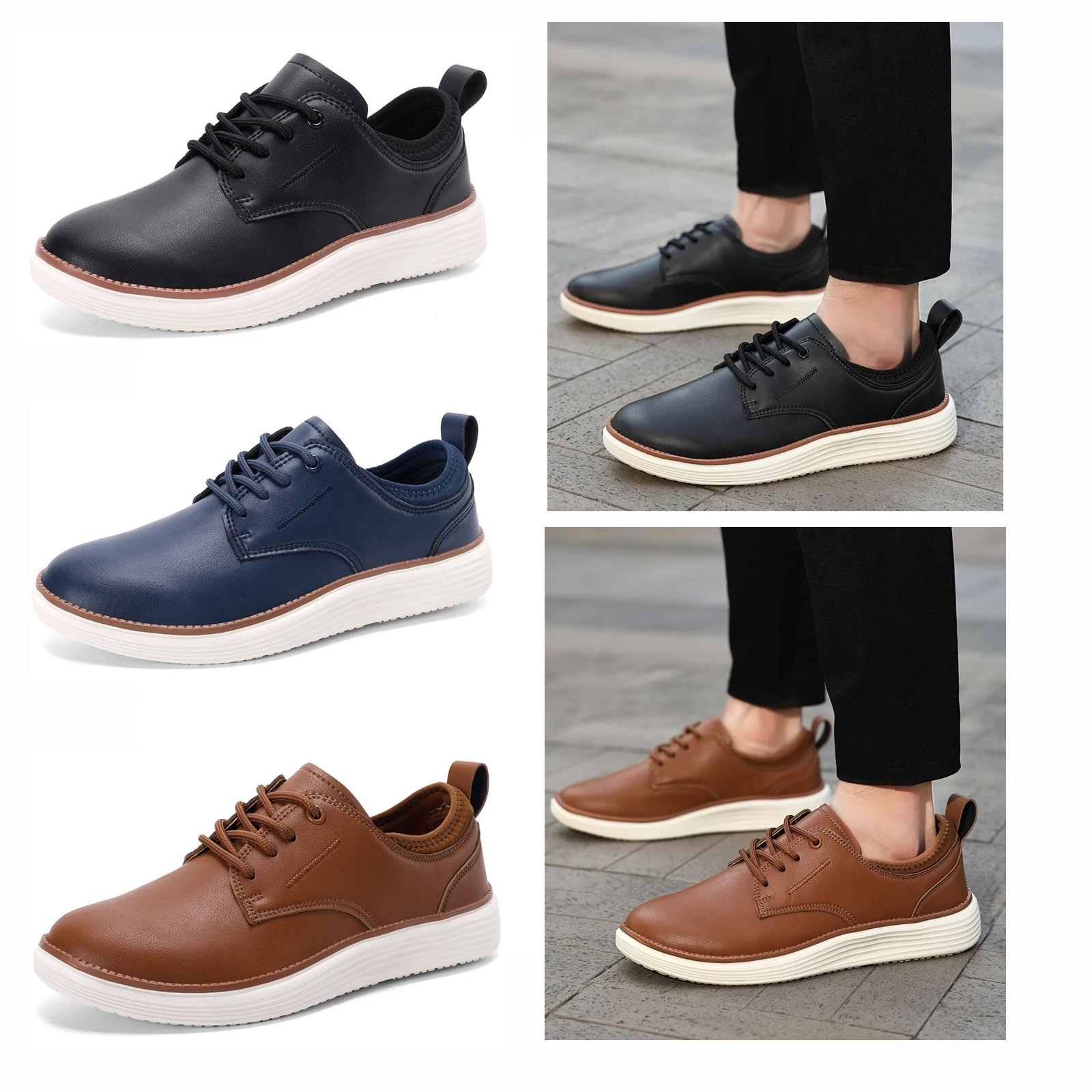 

Классические мужские повседневные туфли-оксфорды в британском стиле, кожаные туфли на шнуровке с белой платформой, коричневые/синие/черные