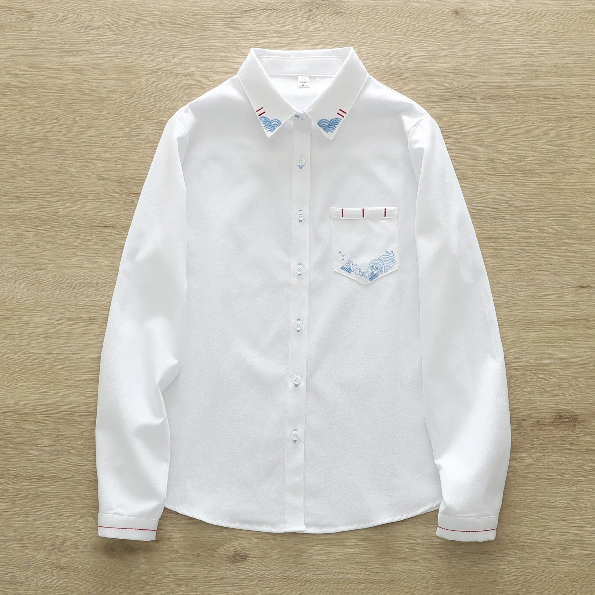 

[Готовый запас] Высококачественная женская блузка из 100% хлопка, белая рубашка с вышивкой, женские студенческие милые блузки с длинными рукавами, топы