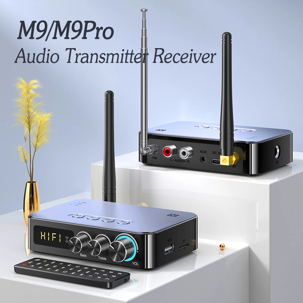 M9/M9Pro Audio Transmitter Receiver 1200mAh Bluetooth 5.1 Wireless Music Adapter U Disk/TF Card FM Radio Player DSP Converter