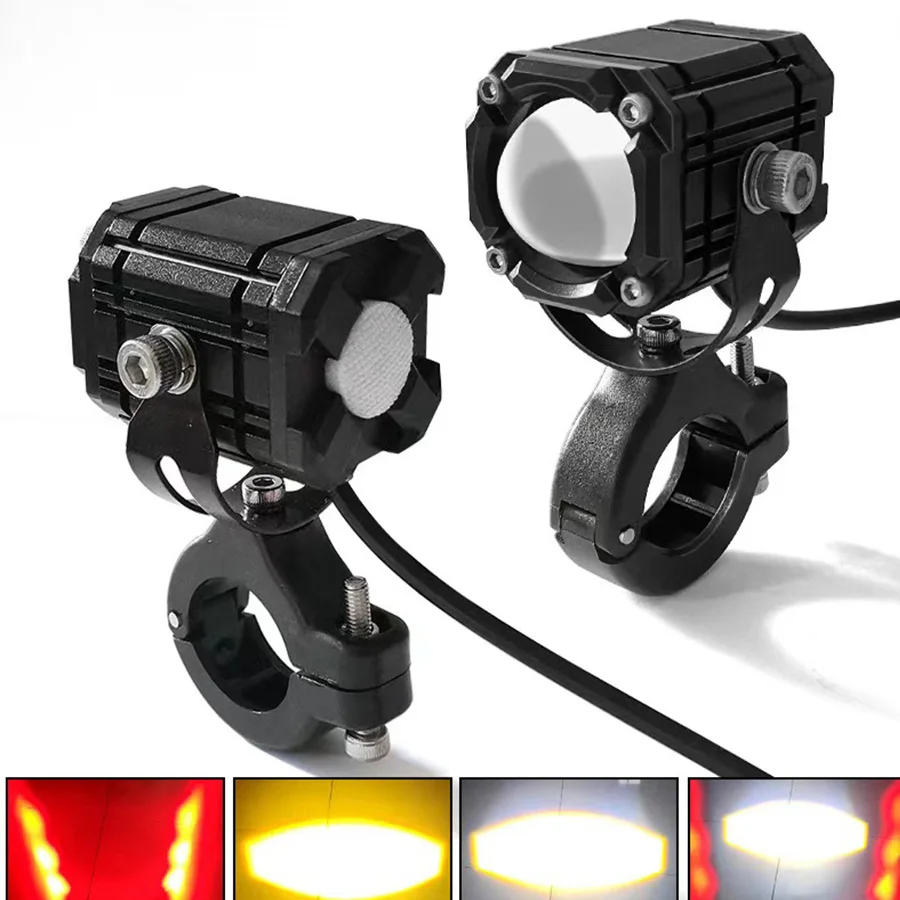 12V-85V LED headlights, suitable for sports street motorcycles and cars, 4-color flashing IP68 level headlights