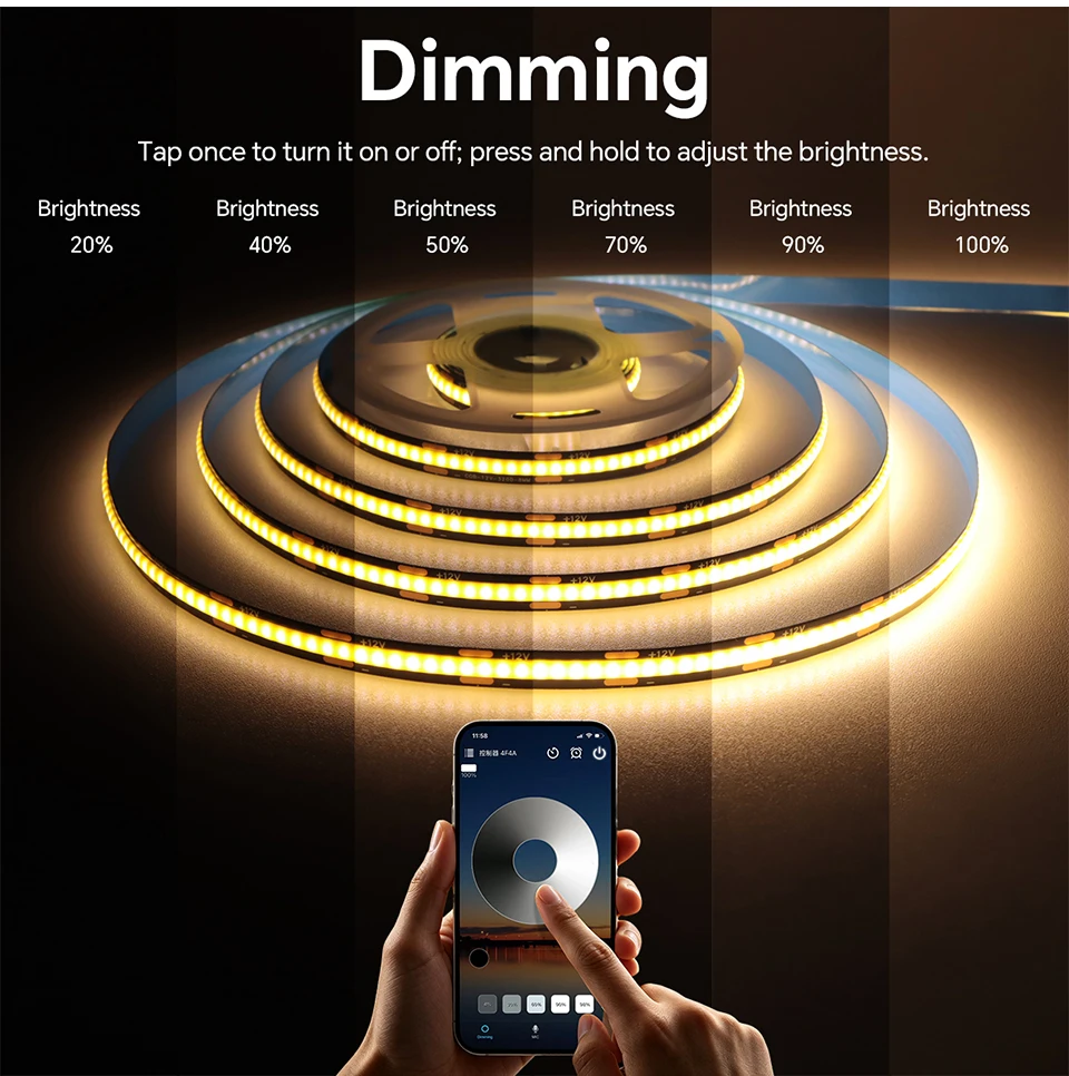Intelligenter Bluetooth-App-gesteuerter dimmbarer COB-LED-Lichtstreifen für TV, akustische Wandpaneele, Vitrinen, Bücherregale, Hintergrundbeleuchtung, Dekoration – Detail 6
