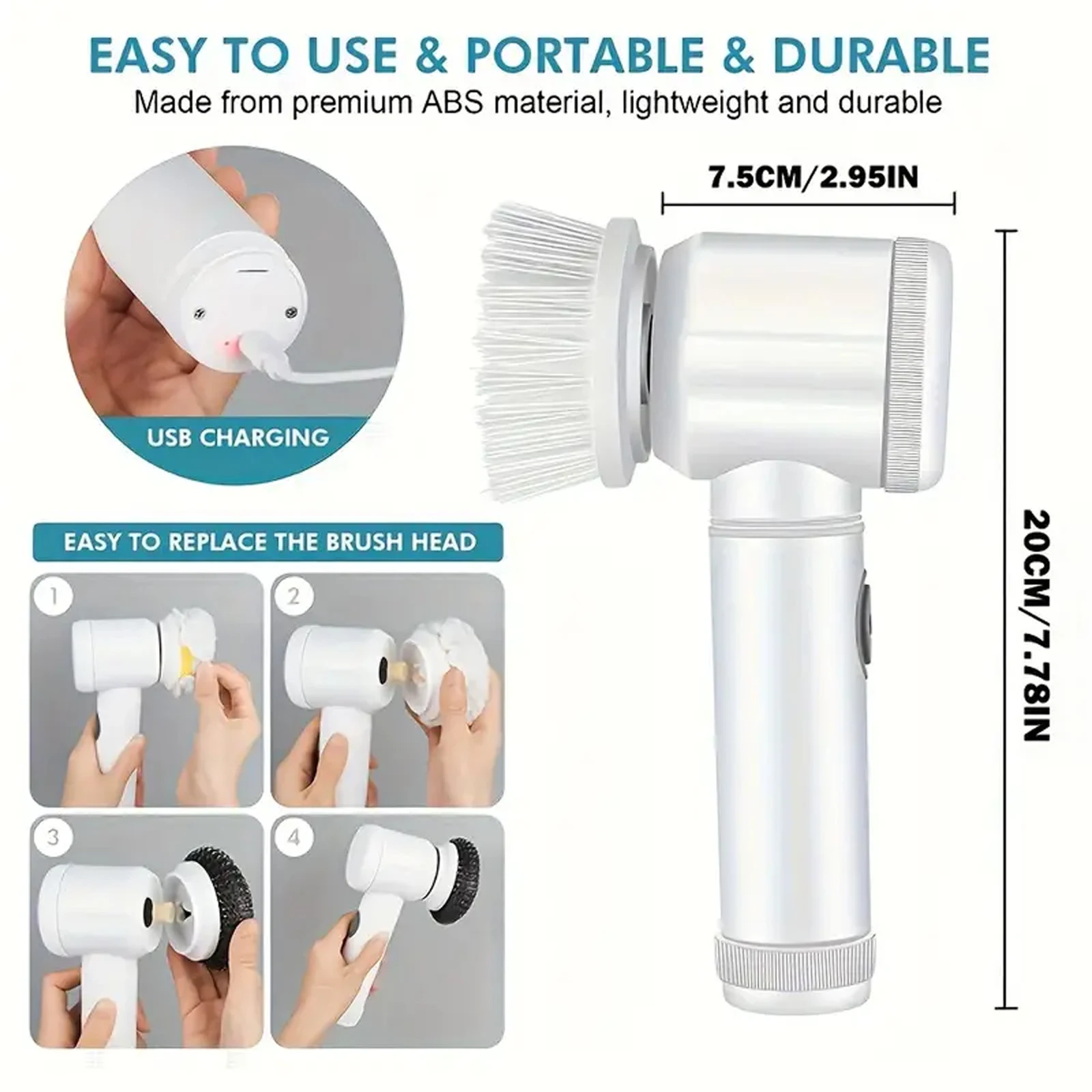 1pcs Electric Cleaning Brush 5 in 1 Handheld Kitchen Cleaner Cordless Spin Scrubber, Bathroom Rechargeable Scrubbing Brush for K