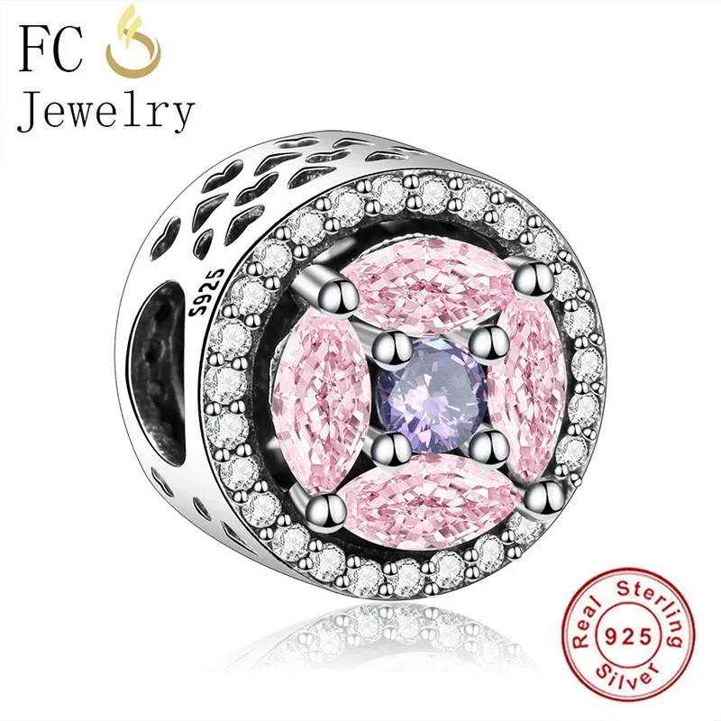 FC Jewelry Fit Original Charms Bracelet 925 Sterling Silver Pink Zircon Stone Interlinked Bead For Women Valentine Berloque 2020