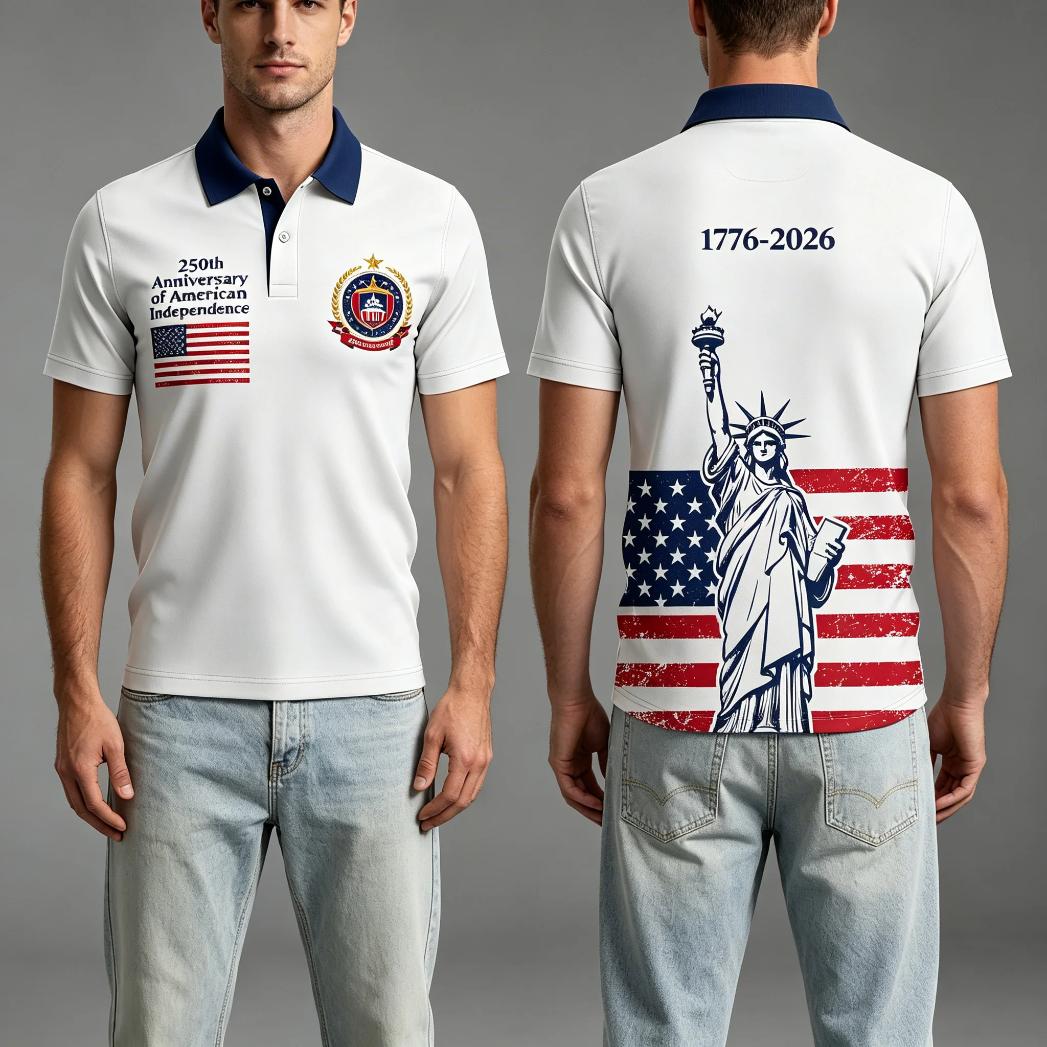 Men Polo Women Polo Boys Girls Unisex Top Adults Children Parent Child kid Polo 250th Anniversary USA Independence Crest Shirt