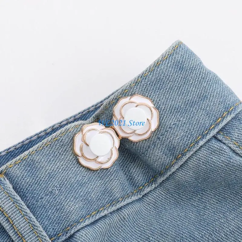 G5GC قابل للإزالة زر الجينز دبوس أزرار جينز للجينز فضفاض قابل للتعديل الخصر مشبك لطيف كاميليا زر الخصر لا الخياطة #5
