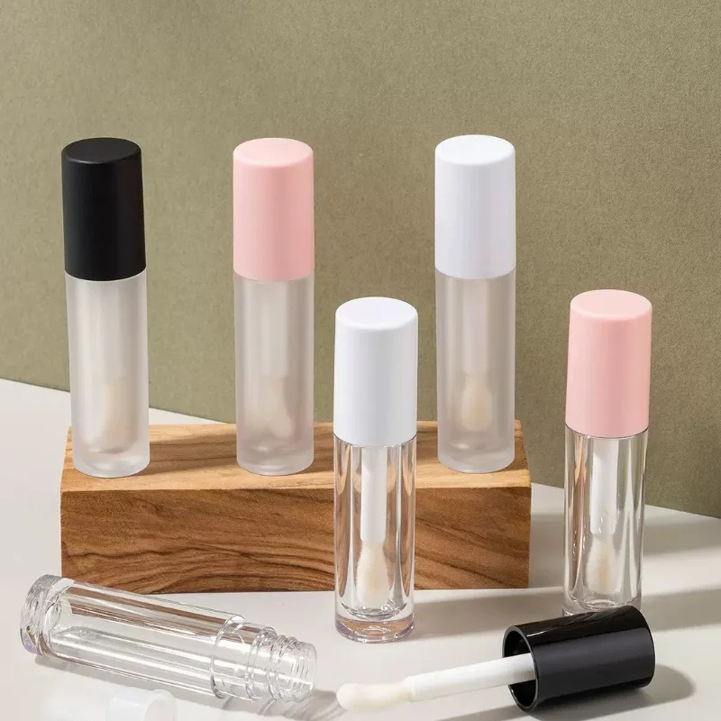 

50Pcs fat lipgloss empty packaging clear round black white pink lip gloss container tubes with big brush applicator 5ml