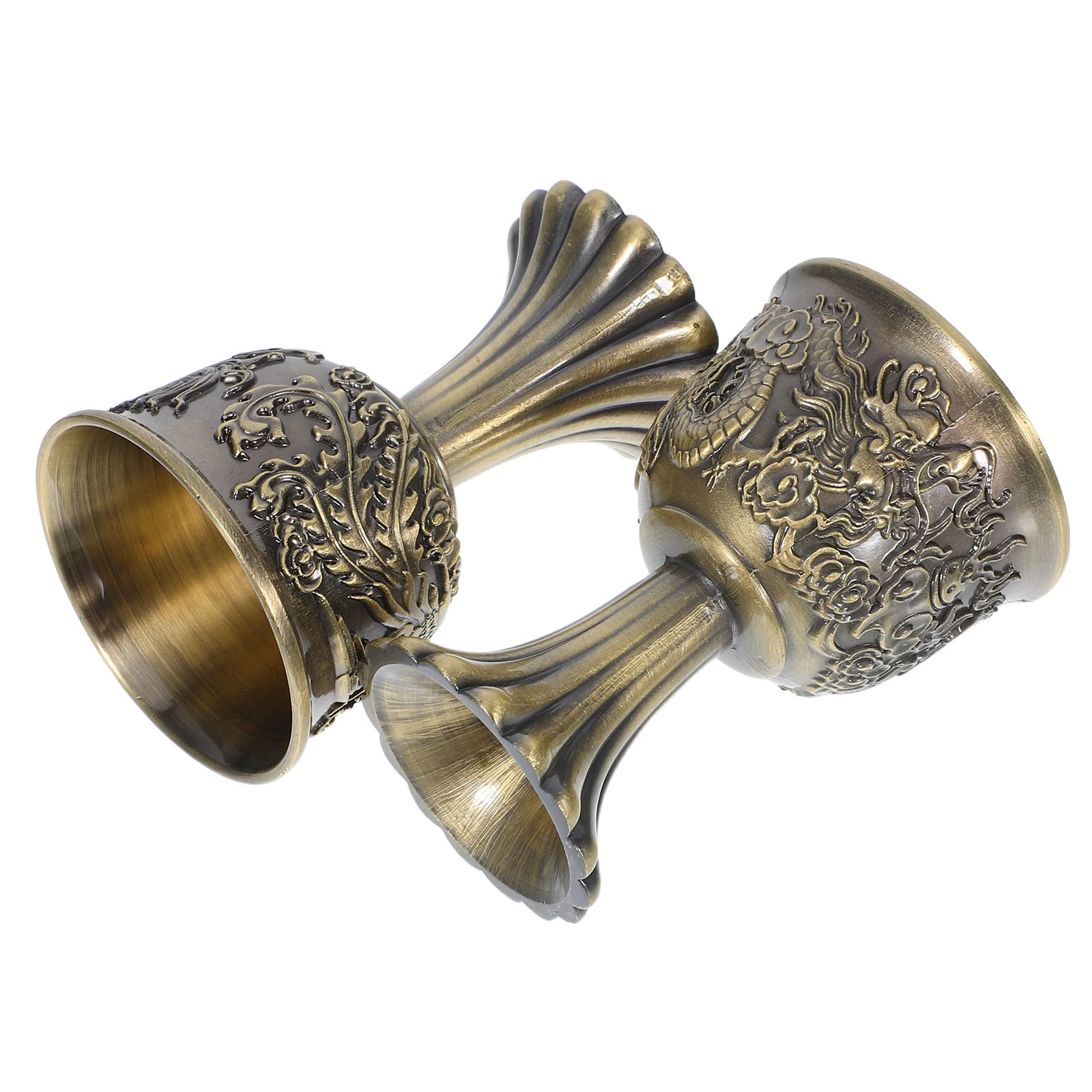 

2 Pcs Retro Dragon Phoenix Goblet Elegant Zinc Alloy Glass Vintage Party Decorative High Stem Cup Medieval Style Barware