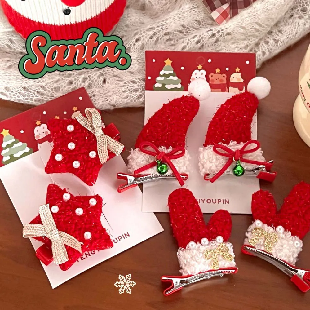 

Hair Accessories Christmas Hairpin Merry Christmas Decor Korean Style Plush Xmas Barrettes Red Plush Pearl Gloves Hats Star