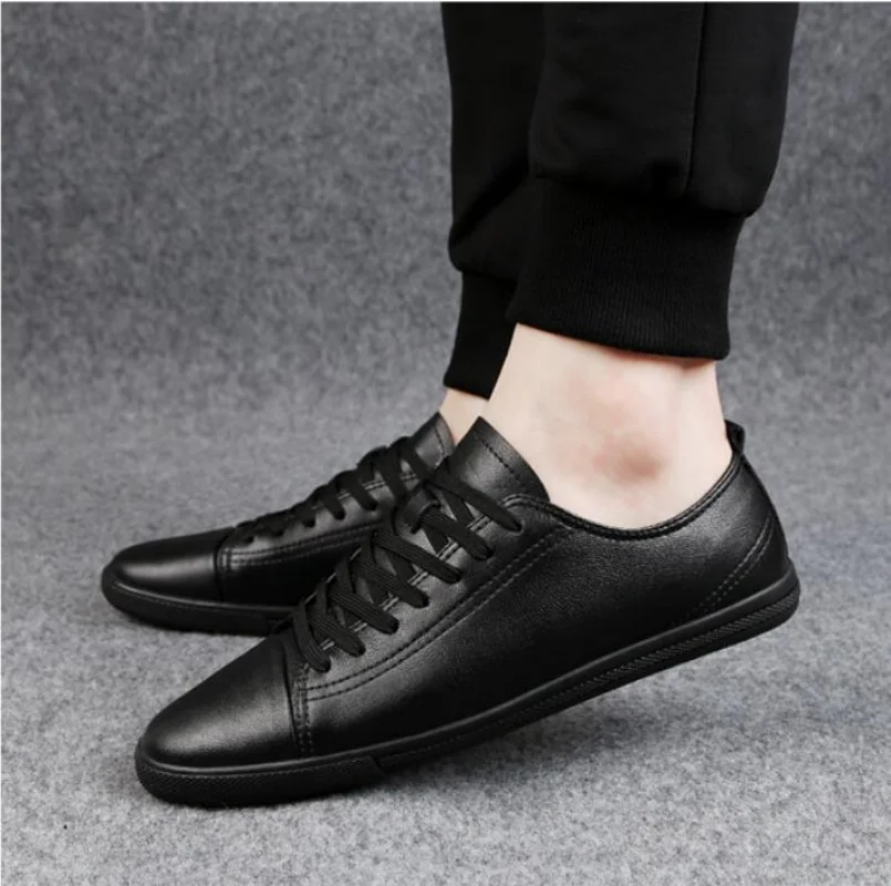 

New Men Casual Leather Shoe Classic Hollow Out Sneakers Outdoor Flat All-Match Walking Shoe Non-slip Board Shoe
