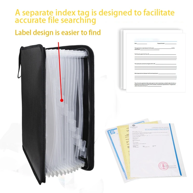 1 Piece Fireproof Expanding File Folder Important Document Organizer Holder With Labels,(12 Pockets)
