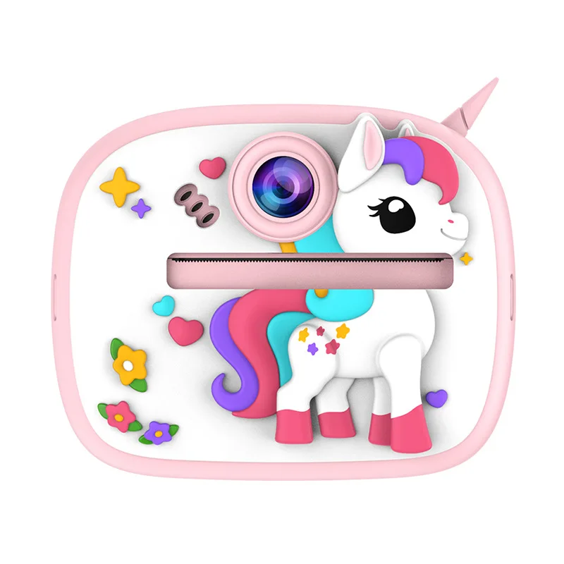 

X4D Unicorn Dinosaur Kids Instant Print Cmera 1080P Dual Lens Selfie Cmera Christmas Birthday Gift Children Digital Camcorder