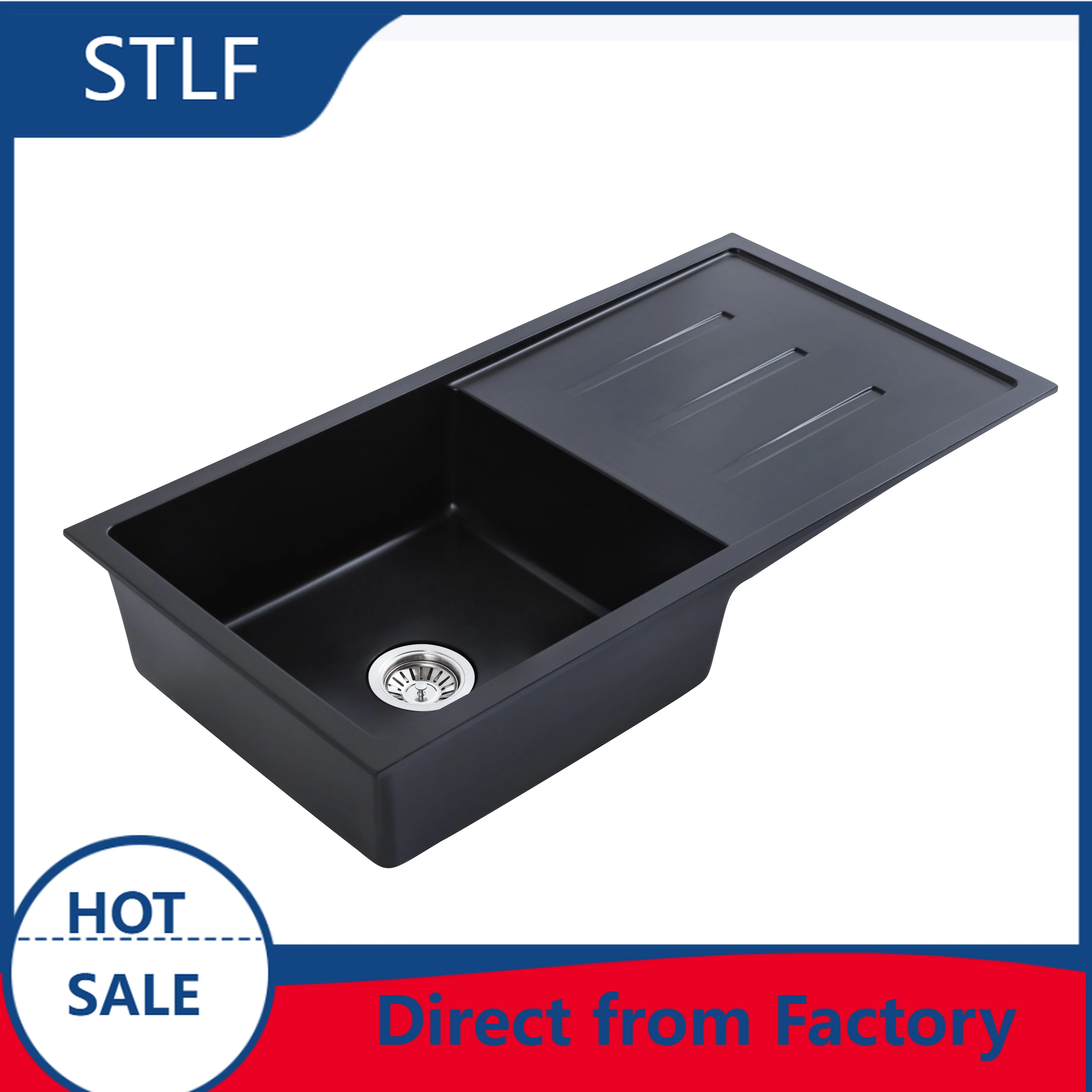 STLF YJ1050D Undermount Kitchen Sink Black Single White Kitchen Sink with Drainboard Restaurant Kitchen Sink
