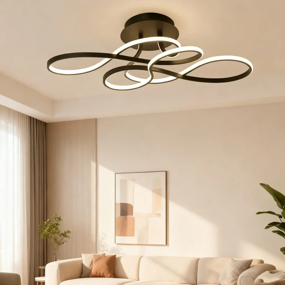 Nebulyth Nordic LED Ceiling Lamp Three Colors Dimmable Chandelier for Living Dining Room Bedroom