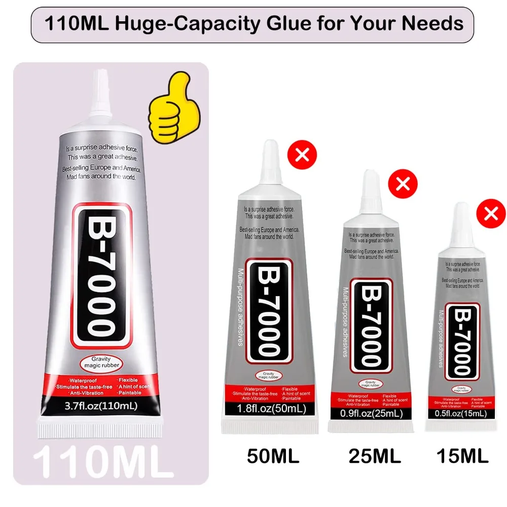 Strong Adhesion 3.7oz/110ml B7000 Rhinestone Glue Multipurpose Adhesive For Jewelry Making Fabric Tumblers DIY Crafts Nail Art