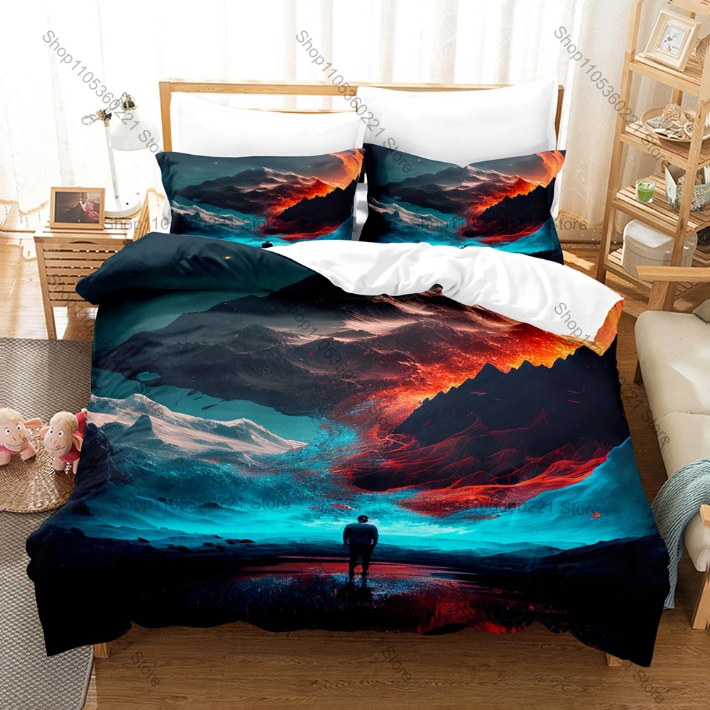Cool Artistic Boy Abstract Figure Duvet Cover + 2 Pillowcases Aesthetic Line Art Print Polyester Teen Bedroom Decor
