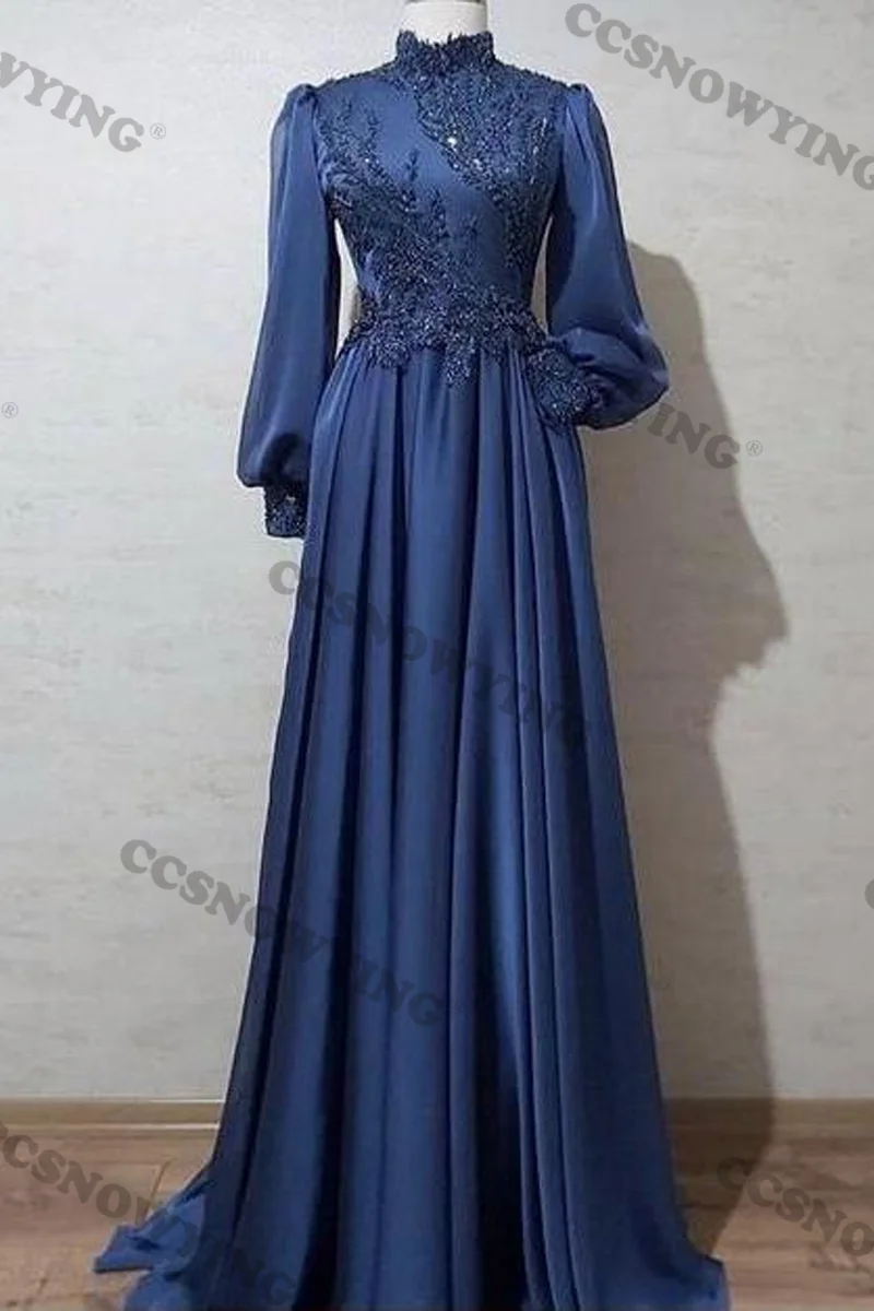 

Chiffon Appliques Muslim Evening Dress Long Sleeve Hijab Islamic Prom Formal Party Gown Arabic Dubai Women Robes De Soirée