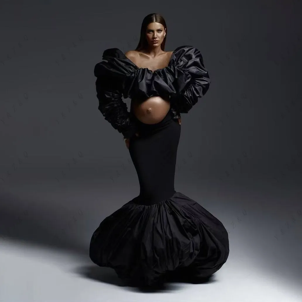 Superbe Satin 2 pièces robes de grossesse sirène élégante femmes robes avec manches femme Maxi robes pour matermité phitographie