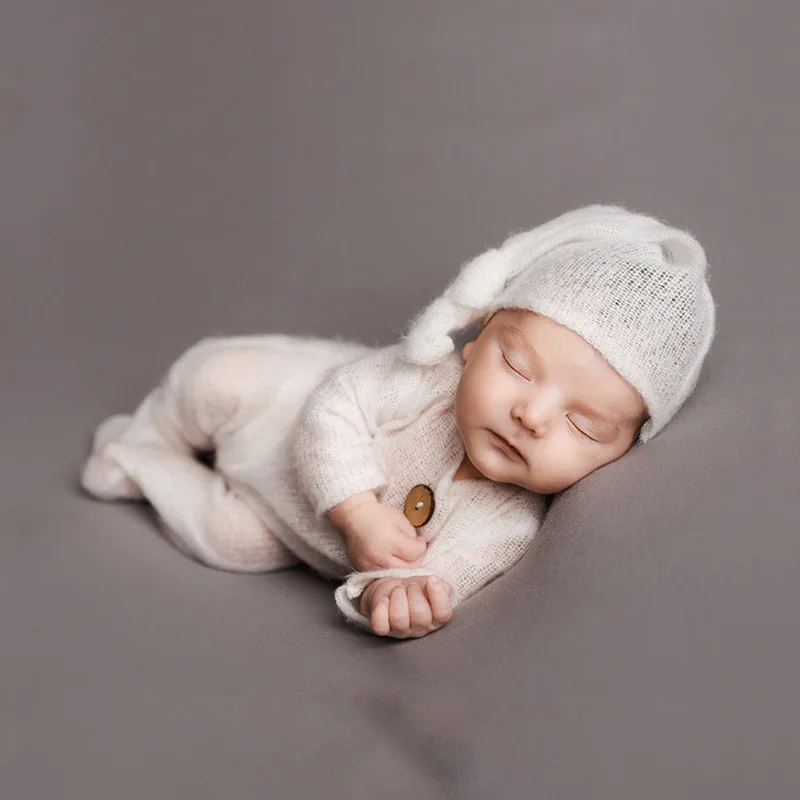 0-1 Month Newborn Photography Props Wool Outfit Hat Baby Romper Bodysuits Outfit Shooting Baby Photo Props Clothing